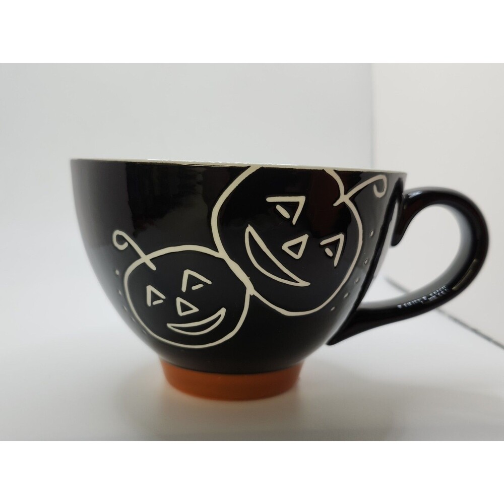 STARBUCKS 2007 Black Pumpkin Jack O’Lantern Cup Mug 10oz ~ Halloween Tea Coffee